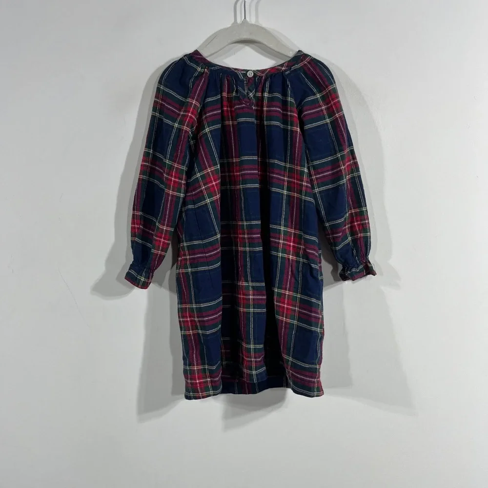 Petite Plume Girls Navy Red Tartan Plaid Flannel Sleep Dress Nightgown Size 3